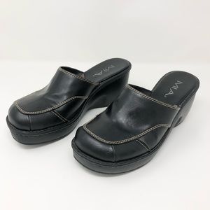 Black Leather Wedge Clogs